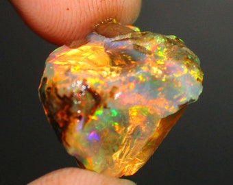 Rohopal, natürlicher äthiopischer Opal-Rohkristall, loser Rohedelstein, einzigartiger und seltener Rohopal, mehrfach feuerauffälliger Welo-Opal, roh, 21,50 ct