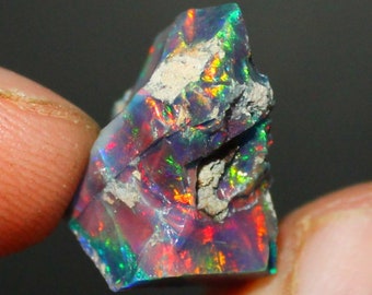 Black Opal Rough, Black Ethiopian Opal, Raw Black Opal, Loose Black Opal crystal, Multi fire welo fire small black opal loose stone 11.25 Ct