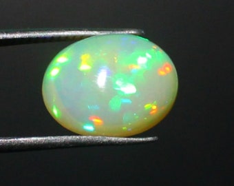 Natural Opal Gemstone, Ethiopian Opal, Welo Flashy Fire Loose Opal Cabochon, Oval Opal Cabochon, Multi fire colorful white opal 4.20 Cts