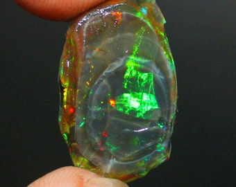 Rohopal, natürlicher äthiopischer Opal-Rohkristall, loser Rohedelstein, einzigartiger und seltener Ei-Opal, rau, mehrfach feuerauffälliger Welo-Opal, roh, 17,15 ct