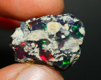 Black Opal Rough, Black Ethiopian Opal, Raw Black Opal, Loose Black Opal crystal, Multi fire welo fire black opal rough gemstone 15.50 Cts