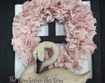 14" Homespun rag Wreath or Candle/Lantern Ring in First Blush. Romantic shabby cottage  Country rustic Prim Valentine Decor Farmhouse