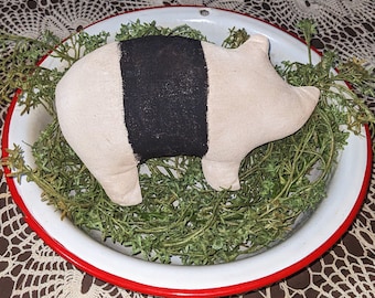 Handmade grungy Primitive banded pig stuffed small sow or hog shelf tuck, bowl filler rustic Prim farmhouse decor