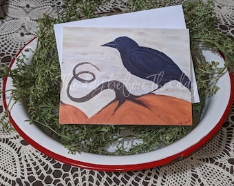 Blackbird art print Greeting card prim Raven primitive crow pumpkin