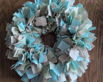 11" Homespun rag Wreaths or candle rings in Beach day Country rustic Prim Decor Farmhouse