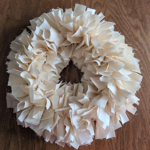 11&quot; Homespun rag Wreath or candle ring in Buttercream for Linda Country rustic Prim Decor Farmhouse