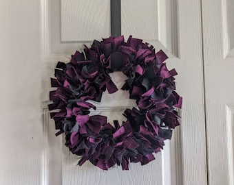 11" rag Wreath or Candle Ring Purple and black with shimmer Victorian Goth Elegant Halloween Witchcore Decor Farmhouse