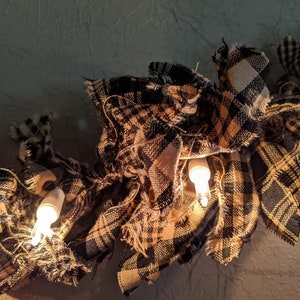 Homespun Lighted Rag Garland 10', 50 Lights Homespun Rag Fabric Garland ...