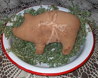 Handmade grungy Primitive pig stuffed small sow or hog shelf tuck, bowl filler rustic Prim farmhouse decor