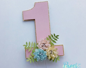 Floral First Birthday Cake Topper: Pastel Flower Theme
