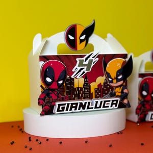 Deadpool & Wolverine Party Favor Boxes: Superhero Birthday Gable Boxes
