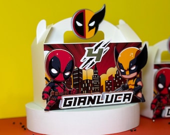 Deadpool & Wolverine Party Favor Boxes: Superhero Birthday Gable Boxes