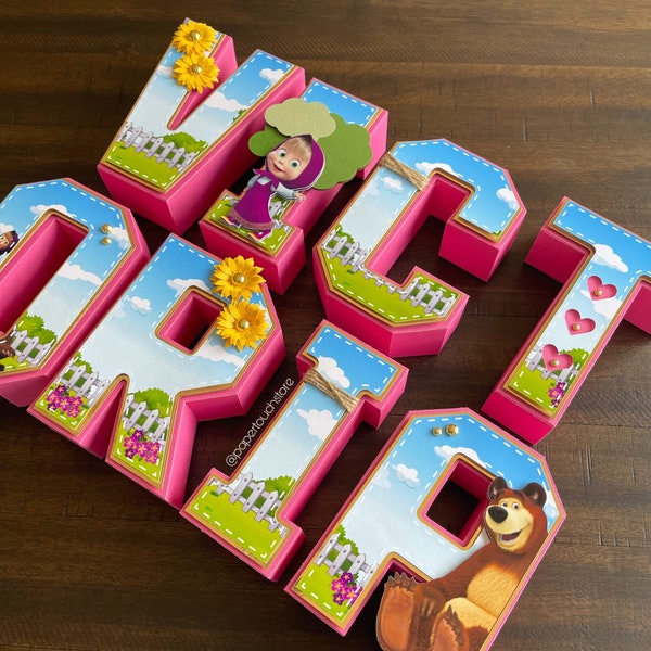Masha and the Bear 3D Letters | 3D letters | Custom Letters | Block letters | personalized 3D Letters | Masha and the Bear Decoration |