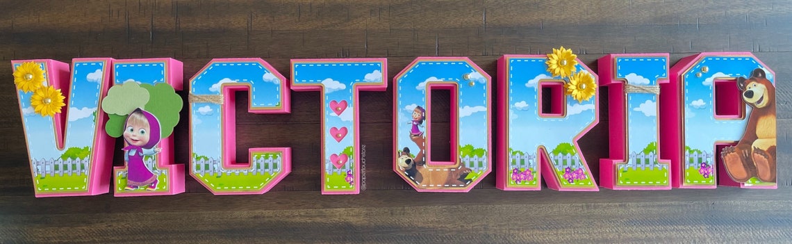 Masha Lettering Masha and the Bear Party Decor: Custom 3D Cardstock Letters - Etsy