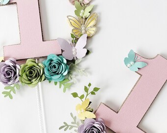 Butterfly Cake Topper: Floral & Pearl Butterfly Party Decor
