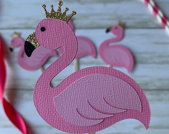 Flamingo Cupcake Toppers: Glittery Tropical Party Decorations (Set of 12)