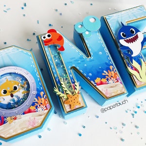 Baby Shark 3D Cardstock Letters: Birthday Party Decor
