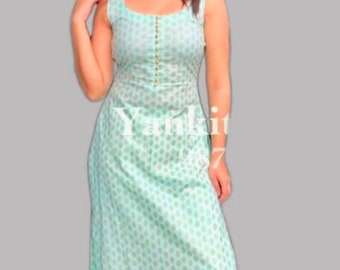 Elegent aqua blue golden printed kurta set