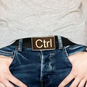 Wooden belt buckle, casual accessory for men,  ctrl keycap  design,  buckle for 1.5&quot; leather snap on belt, interchangeable belt for jeans