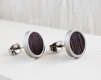 Mix-and-Match Wooden Stud Earrings: Hypoallergenic Stainless Steel Posts