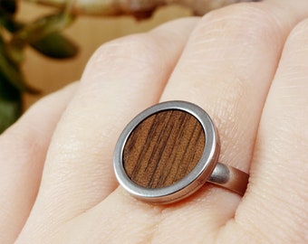 Natural wood ring, walnut wood ring, womens wood ring, simple wood ring, wood rings for her, handmade steel ring, gift for wife