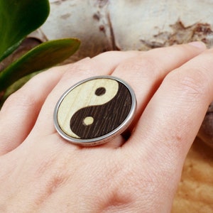 Yin yang ring, yin yang wood ring, yin yang steel ring, yin yang jewelry, spiritual ring yin yang symbol, yoga lover gift
