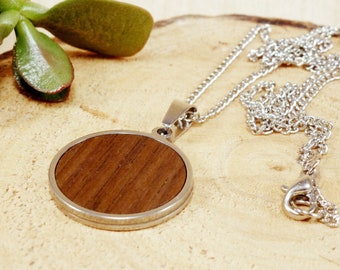 Walnut wood natural necklace pendant, gift nature lover, nature jewelry necklace, christmas gift, rustic woodland jewelry