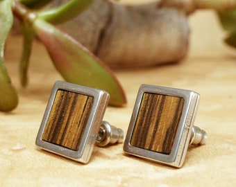 Earrings natural wood steel, tiny wood earrings, everyday earrings, post wooden earrings, lightweight earrings, studs earrings