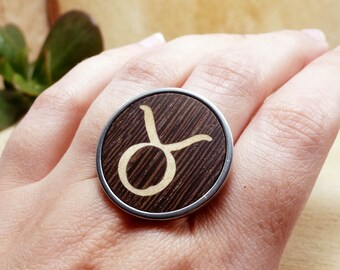 Taurus symbol ring, wooden rings for women, nature lovers ring, fashionable ring, taurus zodiac ring, taurus birthday gift