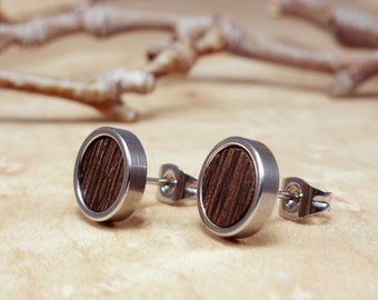 Exotic hardwood earrings for men, luxury stud earrings, chocolate brown stud earrings, eco friendly studs, casual stud earrings