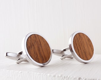 Handmade rustic wood cufflinks for groomsmen and groom, Unique wedding gift from bride, Natural wooden accessories, Steel men's jewelry