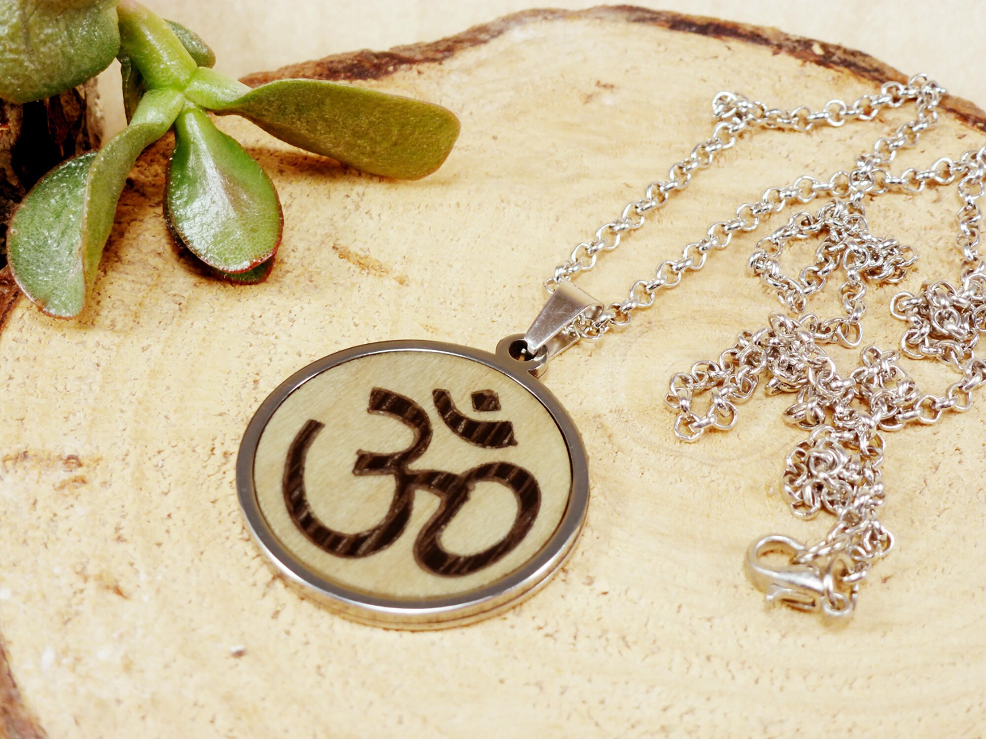 Om symbol pendant, steel om necklace,  wooden om necklace, yoga jewelry, ohm jewelry, yoga instructor gift, buddhist jewelry