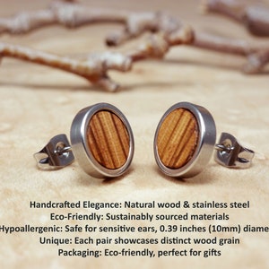 Wood stud earrings men, earthy earrings men, mens stud earrings, wooden ear stud, modern men stud, hipster mens jewelry, outfits men gifts image 4