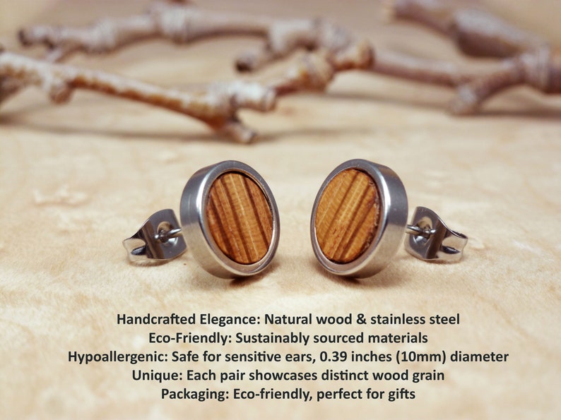 Wood stud earrings men, earthy earrings men, mens stud earrings, wooden ear stud, modern men stud, hipster mens jewelry, outfits men gifts image 4