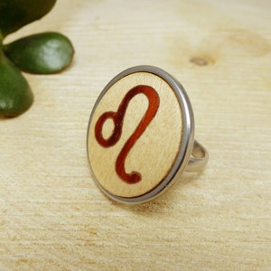 Women's Ring Leo Symbol, Leo Zodiac Ring, Wooden Ring Love Nature, Leo ...