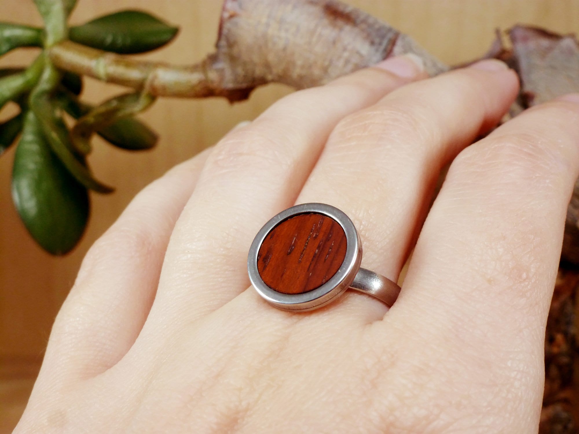 Adjustable Wooden Ring, Natural Wood Ring, Stainless Steel Ring