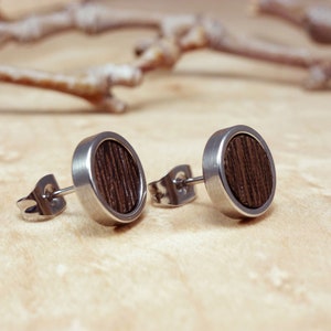Hipster men's jewelry – wooden studs with a stainless steel base, allergy-free