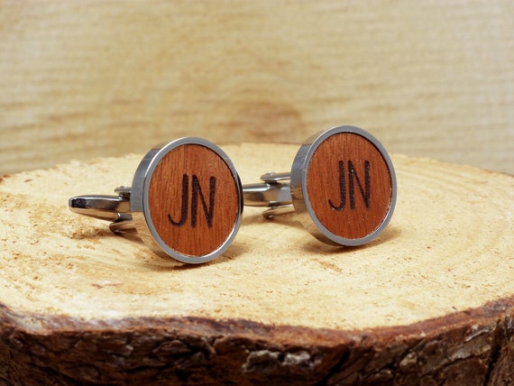 thumbnail image 2 of Personalised Wooden Engraved Cufflinks - Wedding Groom Gift With Custom Initials - Alba Laser 2 of 5