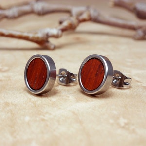 Men's wooden earrings with stainless steel, a unique gift for the modern man.