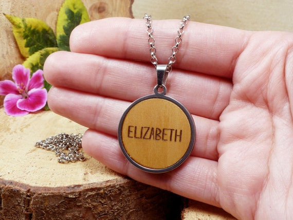 Wooden name necklace sale
