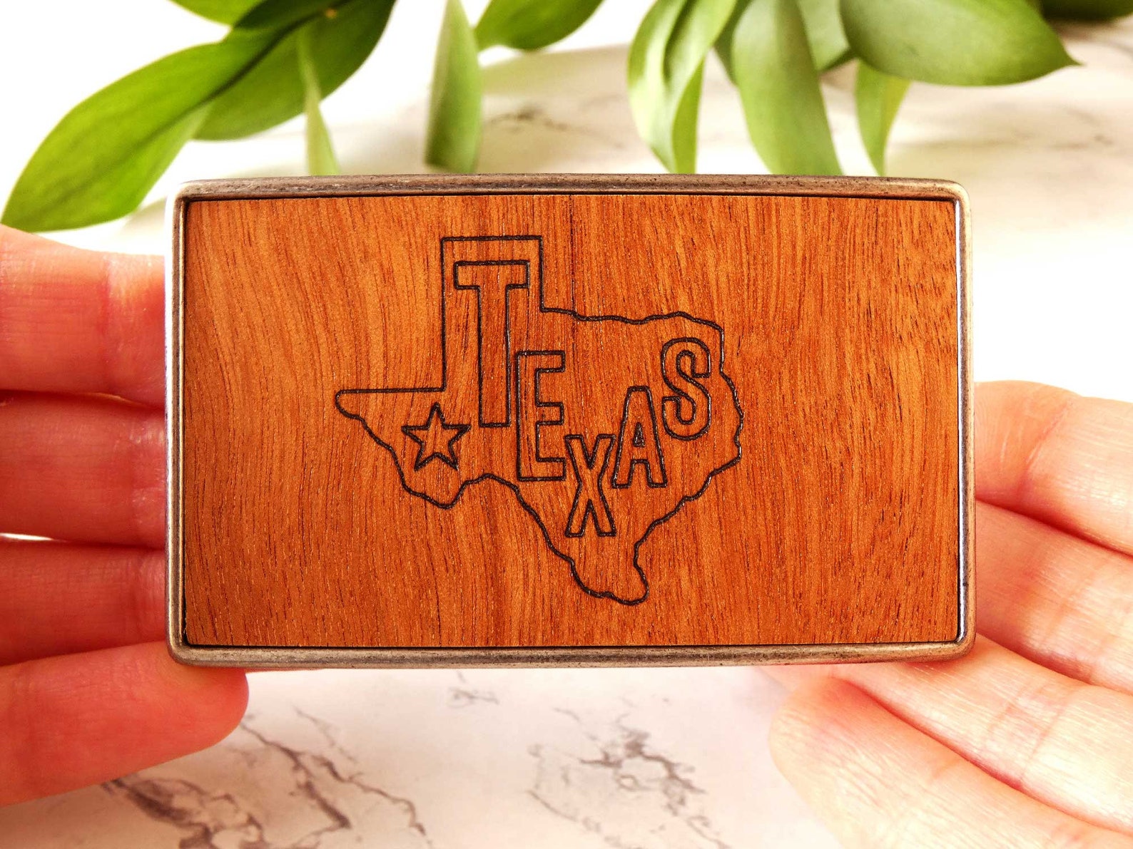 Big Belt Buckles, Silhouette Map Texas Laser Engraved Wood, State of