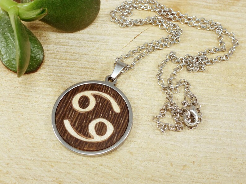 Cancer Sign Necklace, Stunning Necklace, Natural Wood Jewelry, Cancer ...