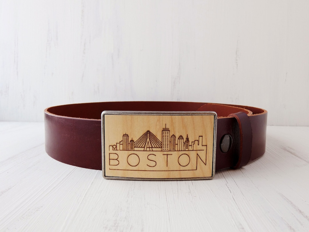 Men's Boston Skyline Wood Belt Buckle - City Laser Engraved, Custom ...