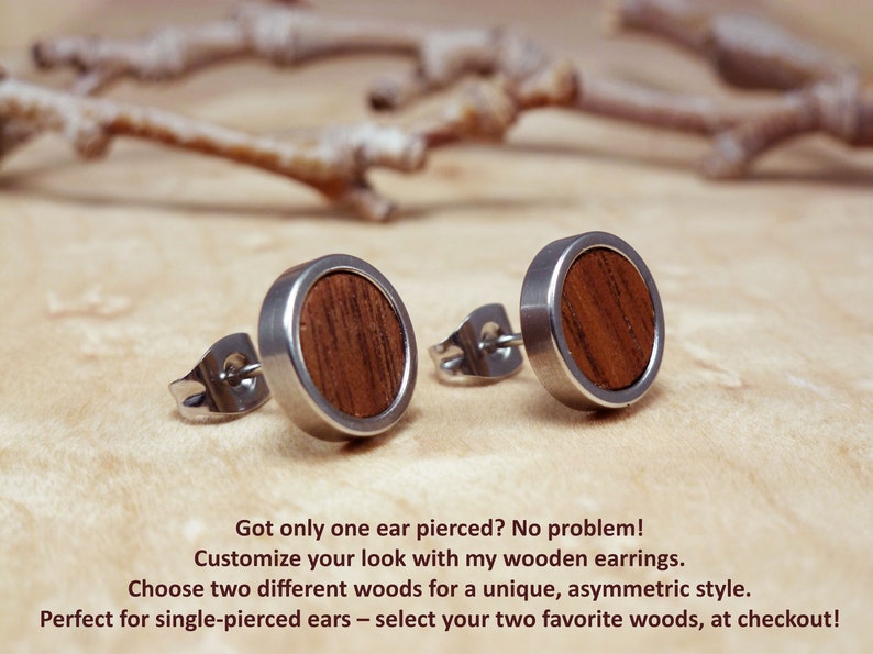 Stylish wooden stud earrings for men, a unique addition to any fashion-forward wardrobe.