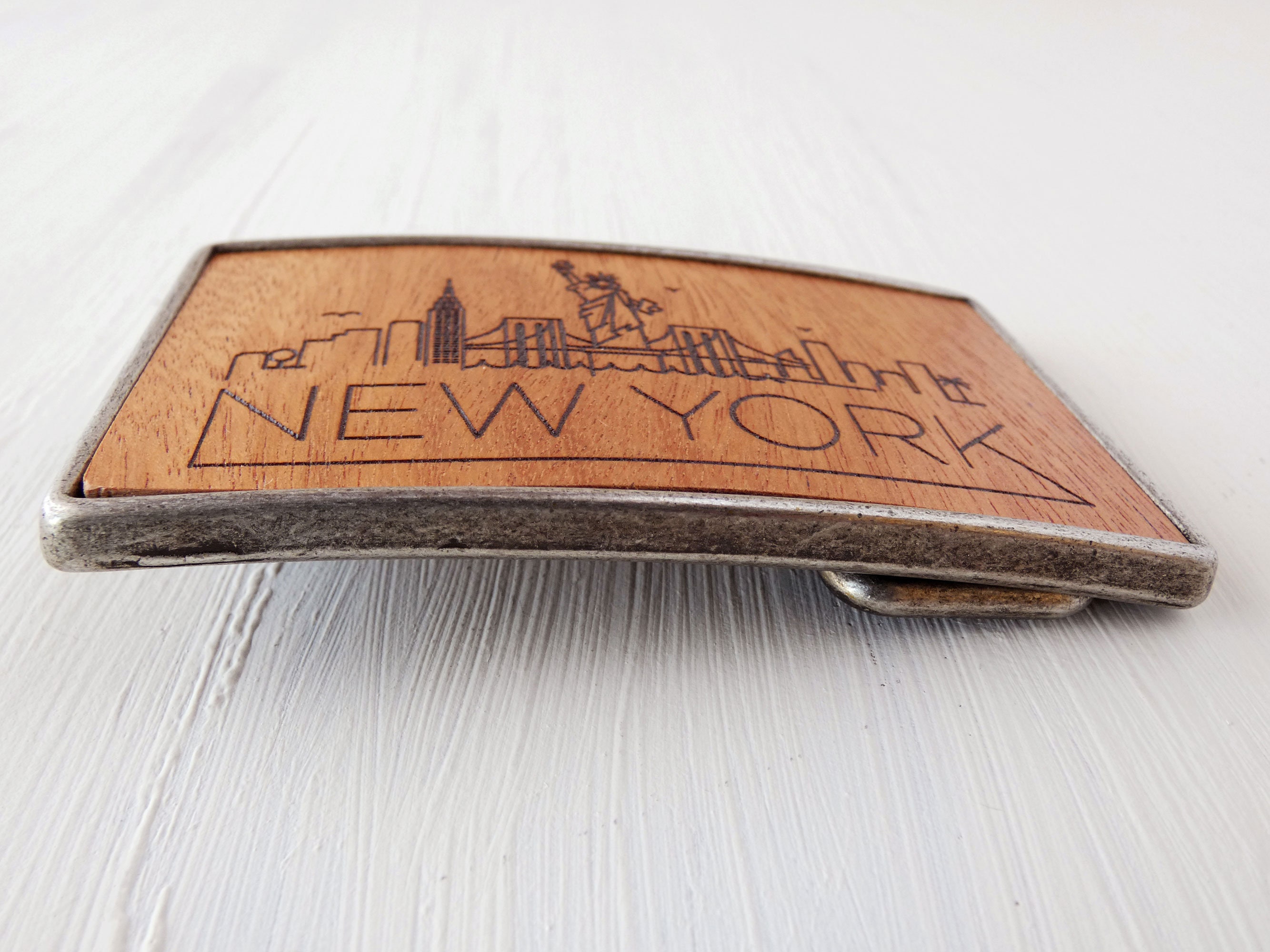 New York Skyline Engraved Wooden Belt Buckle, Natural Wood Accessory ...