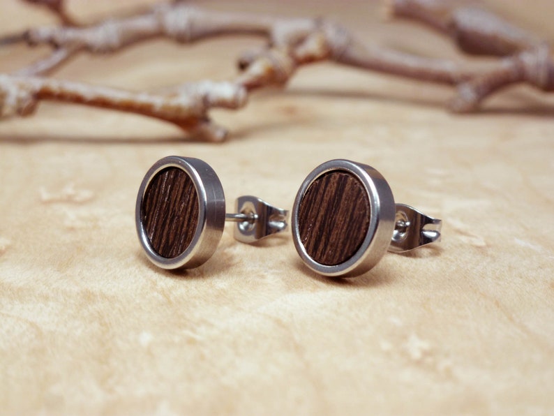Wood Stud Earrings Men Earthy Earrings Men Mens Stud Etsy