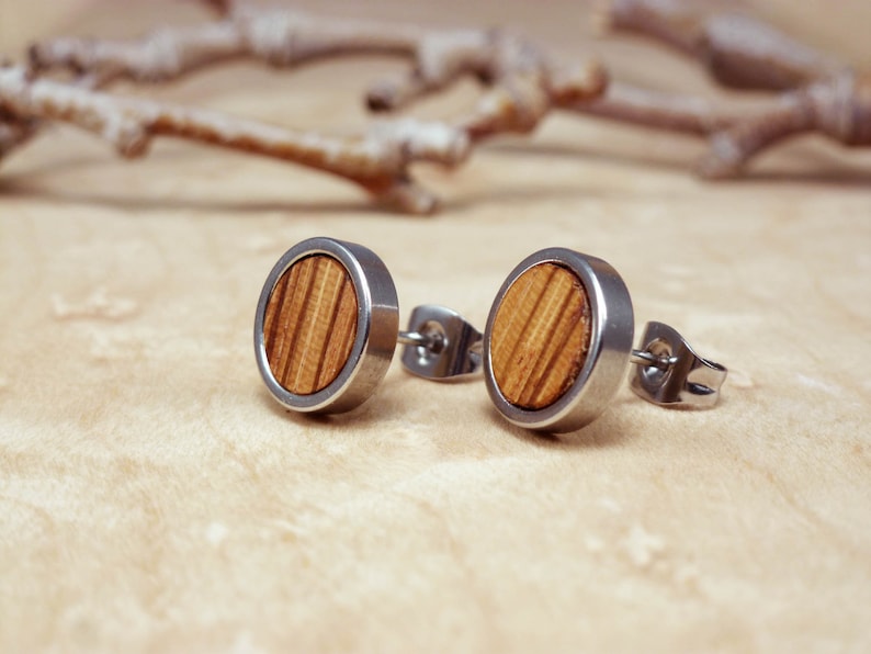 Wood Stud Earrings Men Earthy Earrings Men Mens Stud Etsy