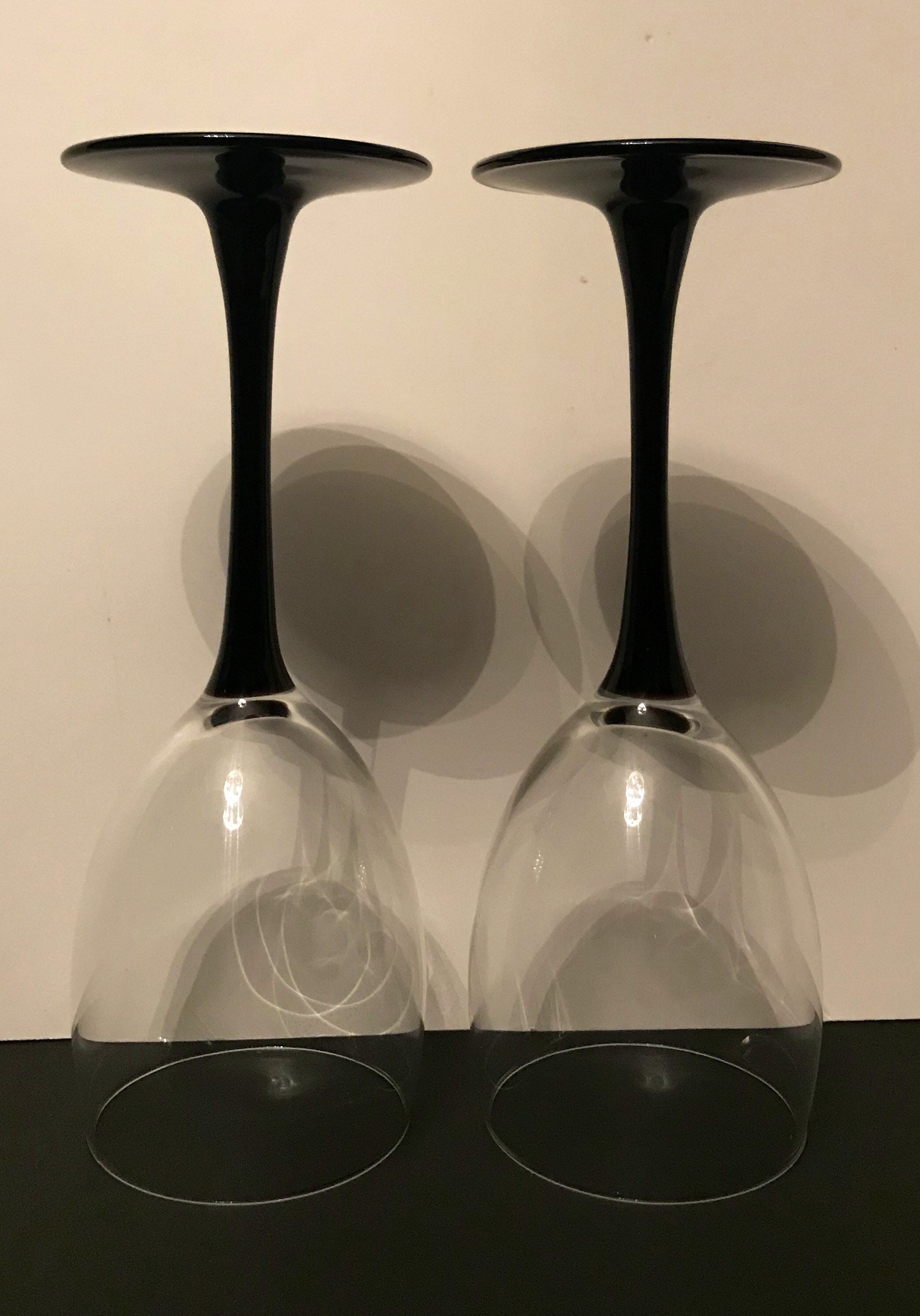 Luminarc France Black Stemmed Wine Glasses Vintage Wineglass Etsy UK