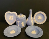 Vintage Wedgewood Jasperware lot England Trinket Dishes Ashtrsy blue vanity decor