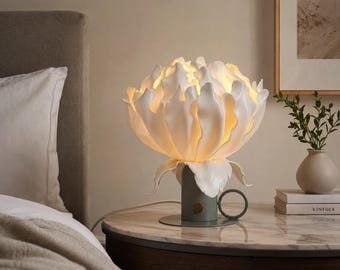 Peony Flower Table Lamp: Dimmable LED Light, Bedroom Decor